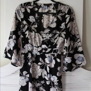 Black and White Floral Midi Dress w/ Bell Sleeves